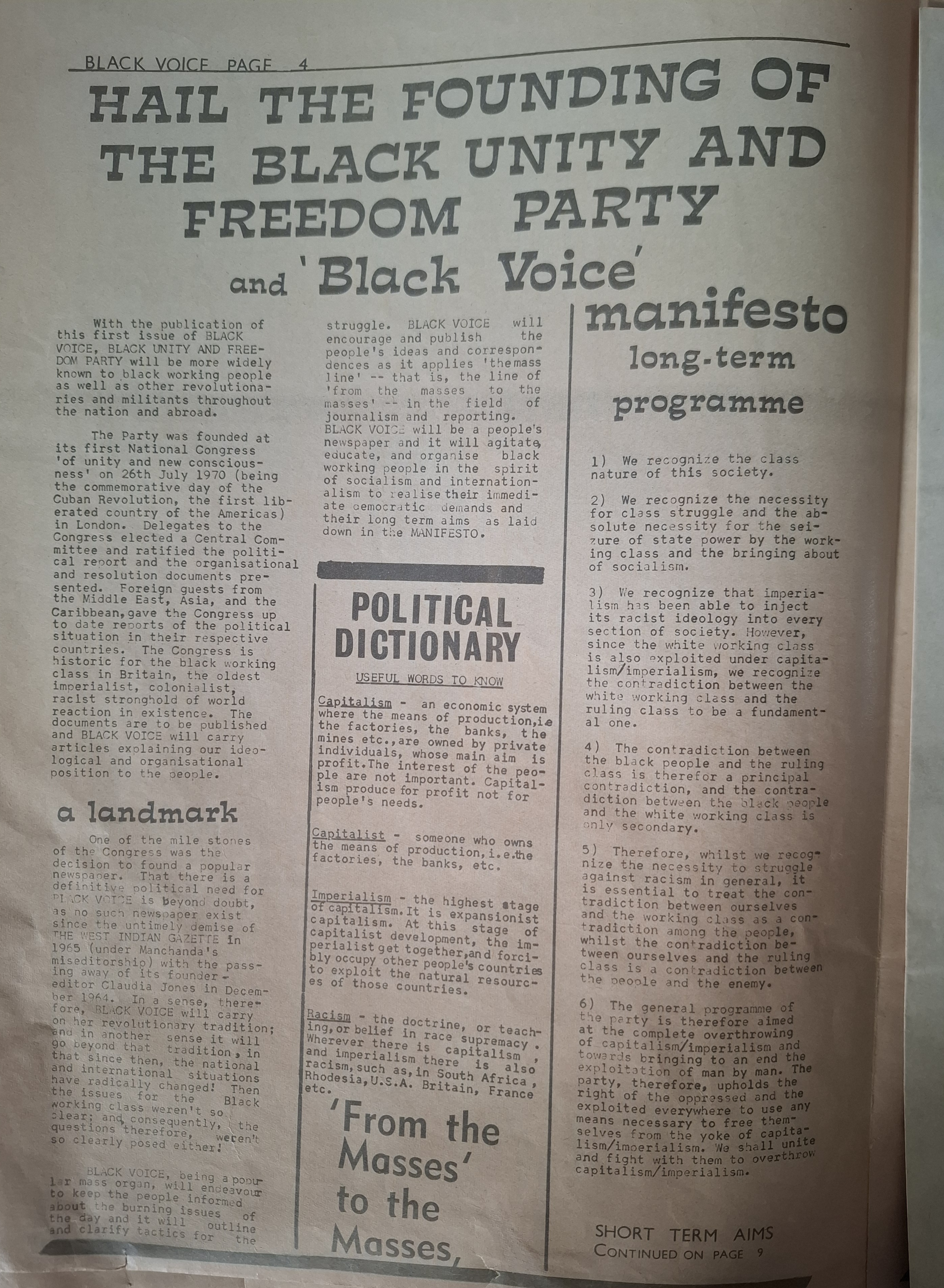 Black Voice 1, Number 1: Black Union and Freedom Party Manifesto